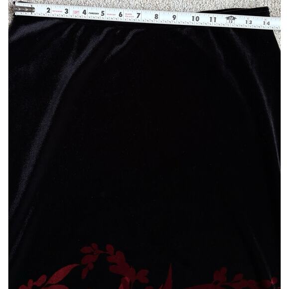 LOFT Floral Velvet Midi Skirt Black Red Holiday Whimsigoth Dark Romantic Fairy M - Picture 10 of 11